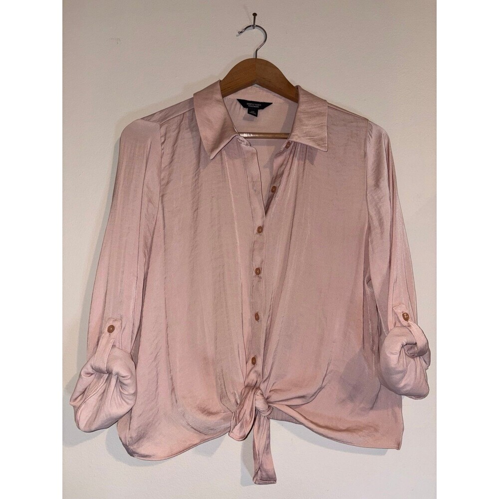 Simply Vera Wang Silky Boho Dusty Pink Tie Blouse - Size Medium
